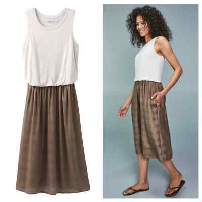 prana perry midi dress prAna Perry Midi Dress Size L 'Mud' Brown & Ivory Sleeveless
