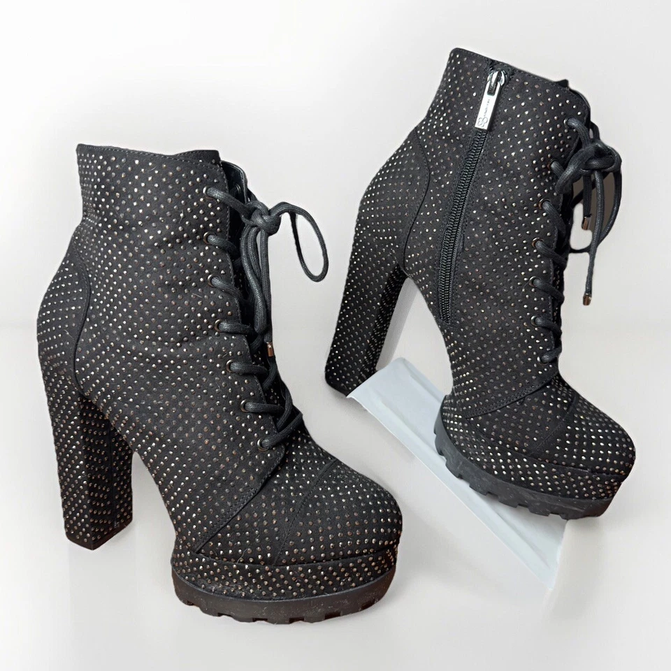 JESSICA SIMPSON Irella-2 платформе зажим подошвы черный бархат золото блестящий ботинки Sz 9 М - Изображение 2 из 4