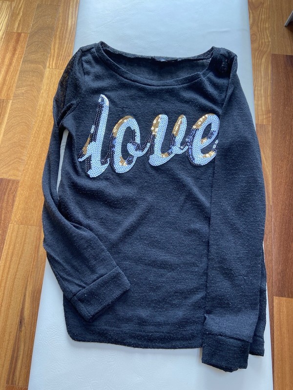 girl Black top sweater LOVE Sz M school party Evening long sleeve Fall summer