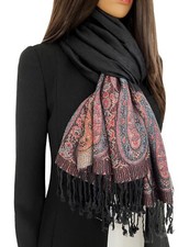 Ladies Black Large Paisley Pashmina Shawl Wrap Evening Scarf Long Cotton Rainbow