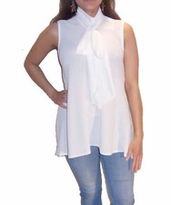   PUSSY BOW BLOUSE (TOP) JOHN ZACK SLEEVLESS IN IVORY 