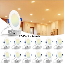6 Inch LED Recessed Ceiling Light, 5CCT Canless Wafer Downlight, 1050LM 12W 120V