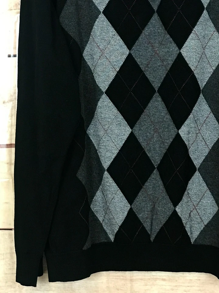 Suéter Tejido Tasso Ella Hombres L Negro Argyle Cremallera Acanalado Dobladillo Puños Cuello Alto Foto 4 de 4