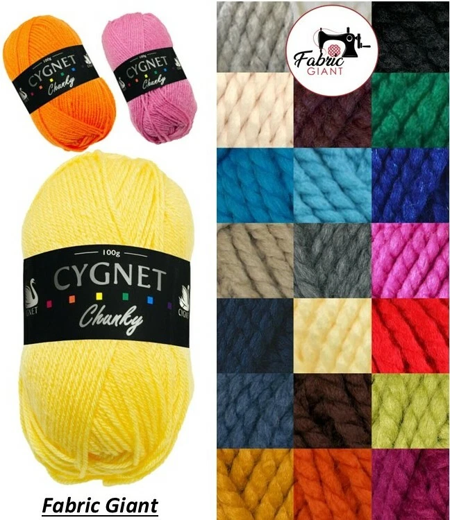 CYGNET CHUNKY Wool Acrylic Knitting Yarn 100g - ALL COLOURS AVAILABLE