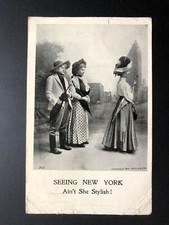Antique 1907 "SEEING NEW YORK-Ain't She Stylish!" Postcard Made in USA