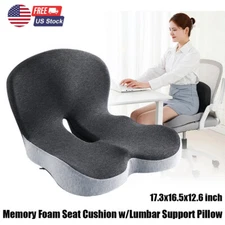 Memory Foam Seat Cushion Lumbar Support Ergonomic Back Support for Office Car US