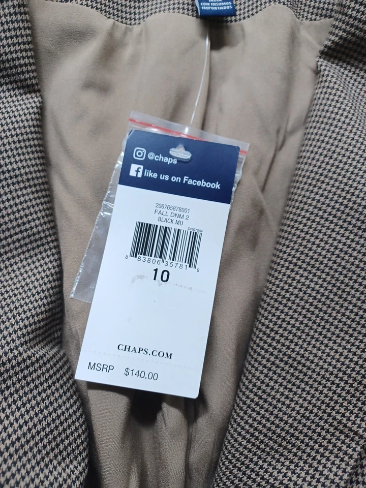 Blazer Chaps de un solo botón marrón mini pata de gallo talla 10 NUEVO NUEVO CON ETIQUETAS Foto 4 de 4
