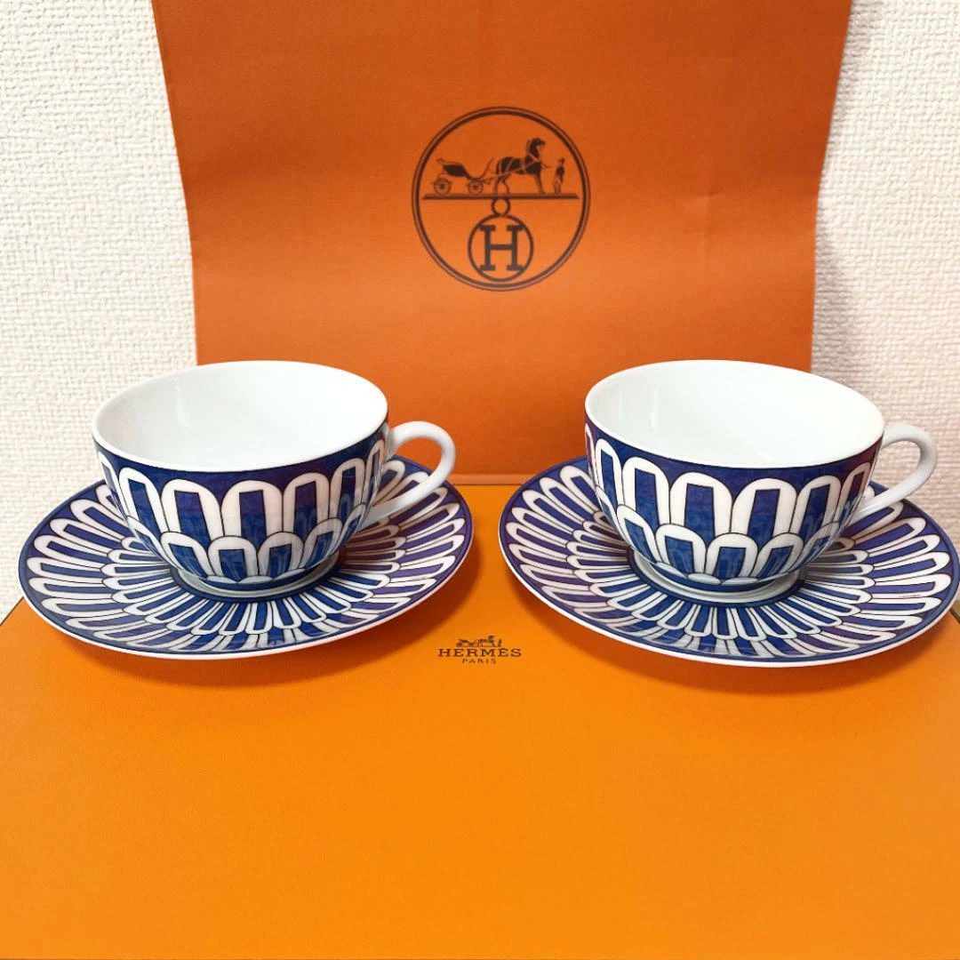 Hermes Bleus d'Ailleurs Demitasse (Espresso) Cup and Saucer Set of