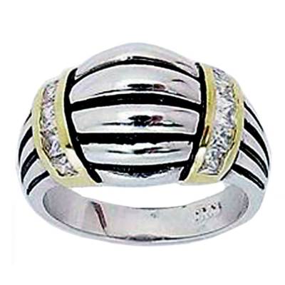2-TONE CABLE BRILLIANT CZ RING_Size-5__925 STERLING SILVER