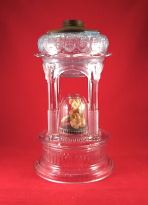 ADAMS APPLESAUCE OR TEMPLE OIL LAMP W/BLUE FONT ORIGINAL DOME AND FLOWERS