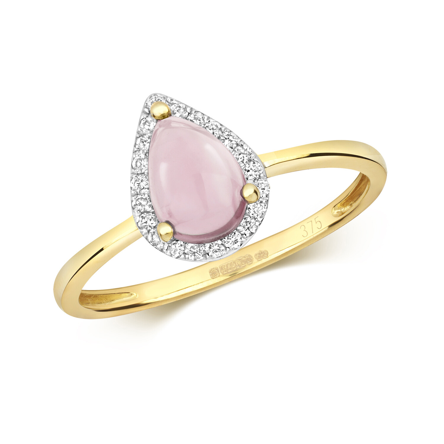 Bague Quartz Rose et Diamants Or Jaune Bijou Tendance Élégance Quotidienne