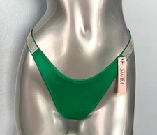 Victoria's Secret Swim Bikini Bottom Verdant Green Shine Strap Thong Small