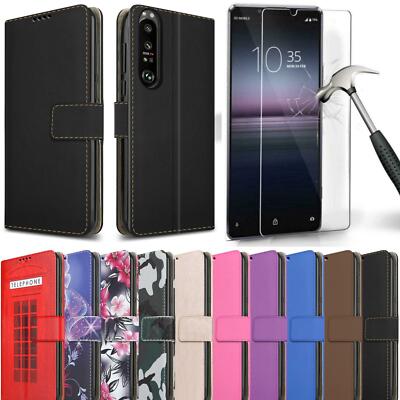 Für Sony Xperia 5 III Schutzhülle, Leder Stand Hülle Telefon + Hartglas
