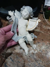 Vtg 8" Angel Cherub Girl Harp Hanging Wall Figure Made Italy Lord & Taylor NY