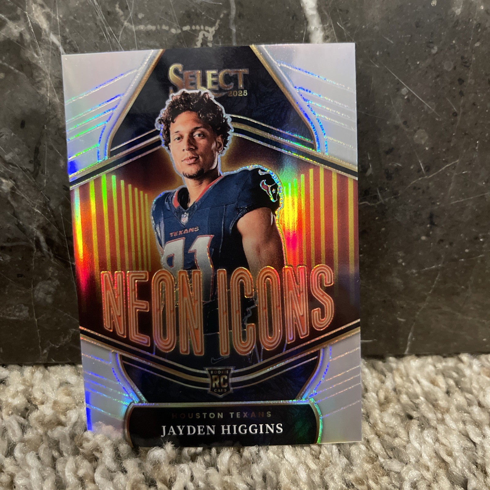 2025 Panini Select Jayden Higgins SILVER PRIZM Neon Icons Rookie Texans