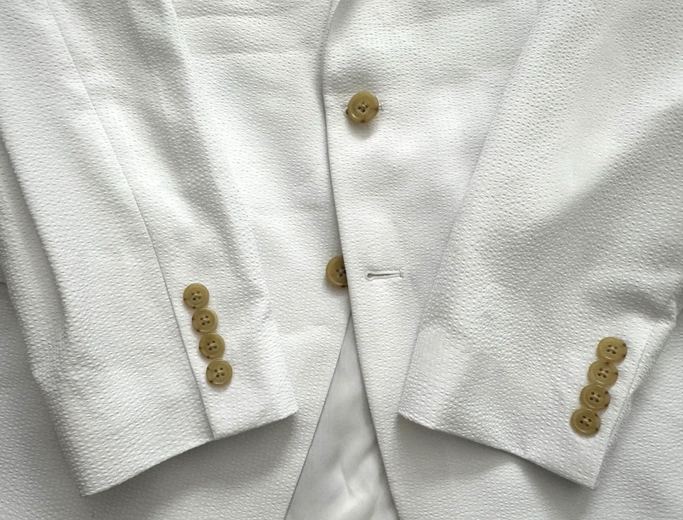 Ralph Lauren Seersucker Traje Chaqueta Abrigo Para Hombre 42R Todo Blanco Dos Botones Foto 3 de 4