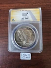 1921-P Peace Silver Dollar High Relief, $1 ANACS AU-58,  Stunning TONER