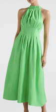 Ever New Green Halter Pleated Linen Midi Dress Size 2 DRZ20945