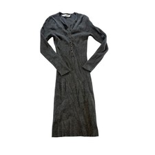 ASTR The Label Womens Gray Ribbed Knit Long Small Sleeve Button Front Midi Dress