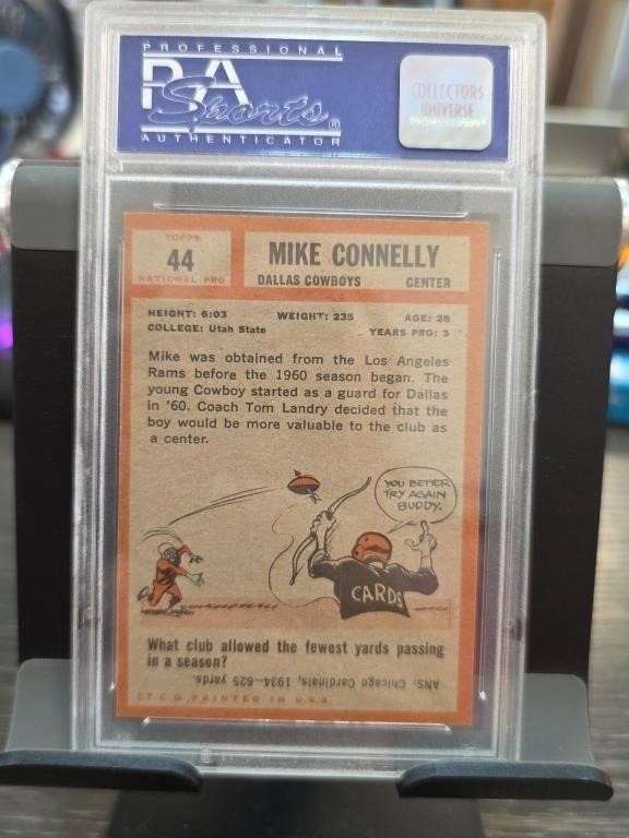 1962 Topps #44 Mike Connelly RC PSA 8 (OF) Dallas Cowboys Utah State view 3