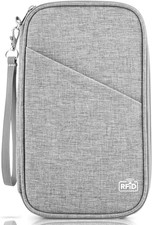 Family Passport Holder Wallet RFID Blocking Travel Document Organizer Clutch Bag