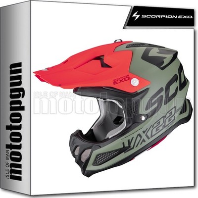 SCORPION OFFROAD-HELM FÜR MOTORRAD VX-22 AIR UPDOWN MATTGRÜN SCHWARZ ROT L