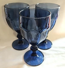 3 Vintage Libby Duratuff Gibraltar Dusty Blue 10 Oz  Water Goblets/Wine Glasses