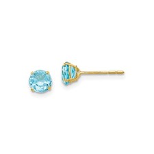 14k Yellow Gold Childrens Round Blue Topaz 5mm Post Earrings