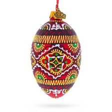 Red Geometric Ukrainian Egg Glass Ornament 4 Inches