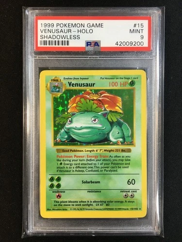 Venusaur Pokemon 1999 Holo Base Set Shadowless 15/102 PSA 9
