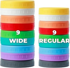 18 Pack 9 Wide Mouth & 9 Regular Mouth Mason Jar Lids with Silicone Rings,Thicke