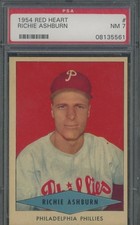 1954 Red Heart Richie Ashbun Philadelphia Phillies HOF PSA 7 NM