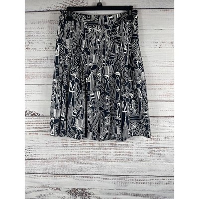 Carlisle Skirt Women's 2 Navy White Pleated Knee Abstract People Print Lined
