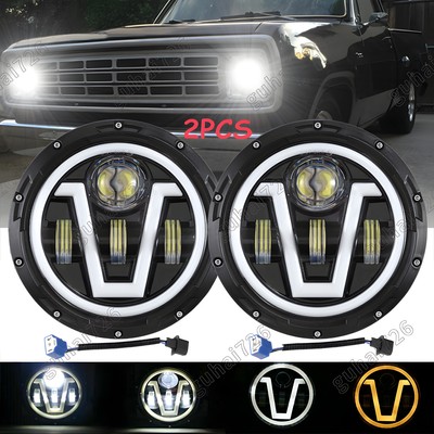 For Dodge D100 D200 D300 Pickup 7inch Round LED Headlights Hi/Lo Sealed Beam 2x