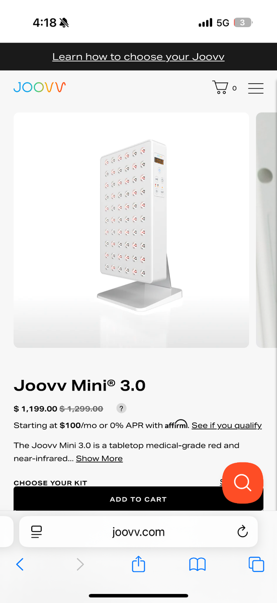 Joovv Mini 3.0 Professional Grade Red Light Therapy Panel, Lightly