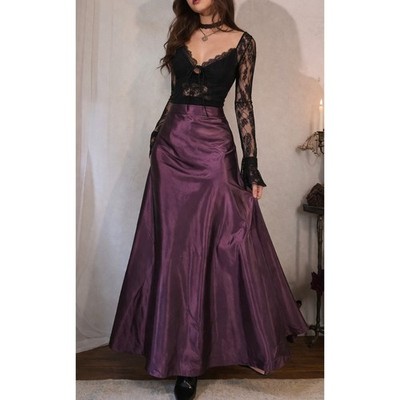Carmen Marc Valvo Silk Matte A-Line Maxi Skirt Size 6 Plum Y2K Gothic Prom Vamp