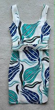 VINTAGE GIANNI VERSACE 100% Linen Tank Sheath Dress Teal/Blue/White Sz 44 (8/10)