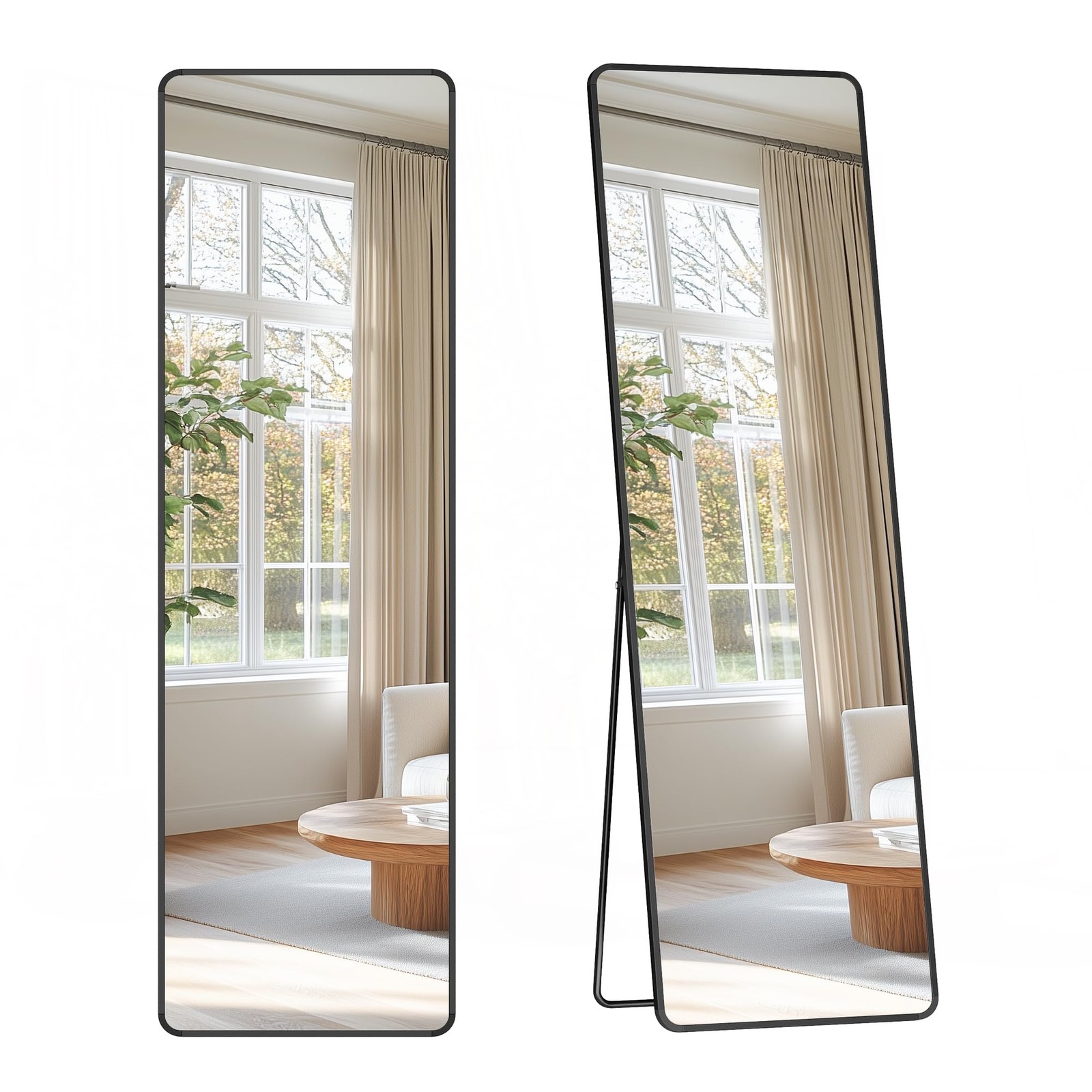 Specchio a Figura Intera 150x40 cm da Terra con Supporto Nero | Shop Online