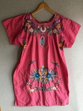 Mexican Artisan Dress Womens XL Pink Floral Embroidered Boho Peasant Handmade