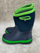 Bogs Classic Rain Boots Black Green Kids Size 2 Waterproof Pull On 72328-411