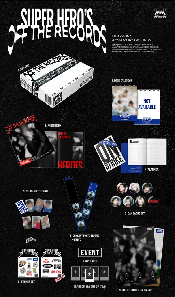 P1HARMONY 2026 SEASON'S GREETINGS [SUPER HERO'S OFF THE RECORDS] / Full Set+GIFT - Image 3 of 4