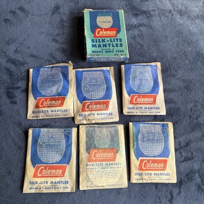 Vintage Box of 6 Coleman Silk-Lite Mantles Grade A Heavy-Duty type 21A
