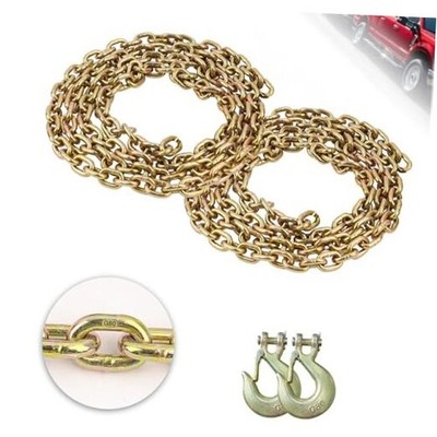 G80 Trailer Safety Chain 39inch, 2 Pack 3/8  × 3.3Ft Chain w/ 2Pcs Hooks Yellow
