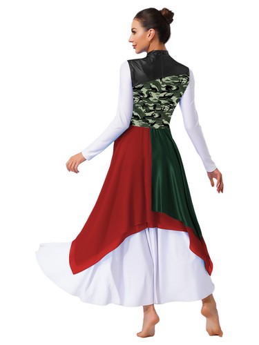 Womens Worship Praise Dance Costume Print Color Block Irregular Dress Dancewear - Picture 65 of 78