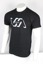 RVCA Men's Memory Graphic T Shirt Short Sleeve Black Gray/Blue Logo 100 Cotton