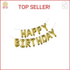 Gold Happy Birthday Balloons Banner 16 Inch Mylar Foil Letters, Inflatable Party