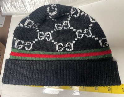 Gucci Beanie Hat Black White GG Logo Wool Cashmere Stripe Green Red Italy Adult