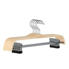 Wooden Pant Hangers 5-Pack Light Weight Wood Skirt Hangers with Anti-Rust Hoo...