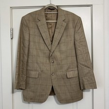 JOS A BANK 42S Silk  Wool Tan Brown Plaid Suit Blazer Jacket Classic Business