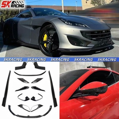 For Ferrari Portofino 18+ Dry Carbon Fiber Front Bumper Lip Side Skirts BodyKits